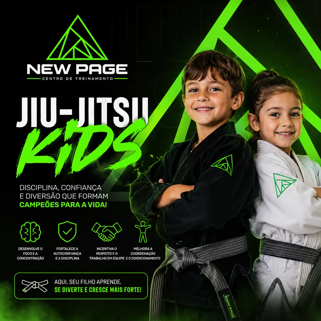 Aluna treinando Jiu-Jitsu Kids na Academia New Page